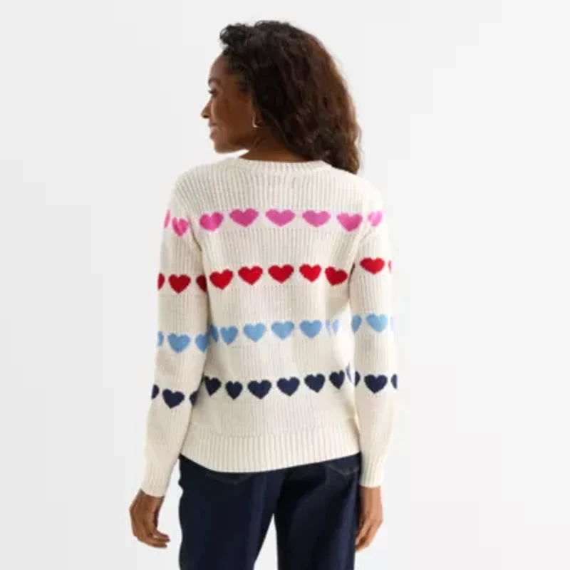 St. John's Bay Womens Crew Neck Long Sleeve Cable Knit Pullover Sweater