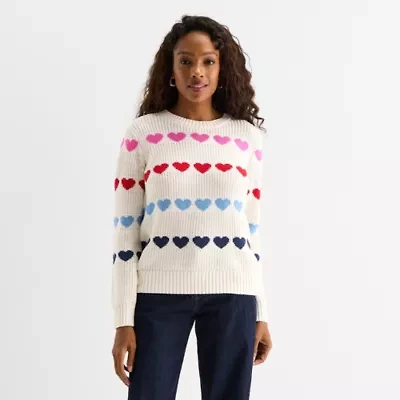 St. John's Bay Womens Crew Neck Long Sleeve Cable Knit Pullover Sweater