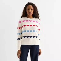 St. John's Bay Womens Crew Neck Long Sleeve Cable Knit Pullover Sweater