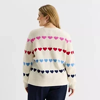 St. John's Bay Plus Womens Crew Neck Long Sleeve Cable Knit Pullover Sweater