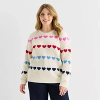 St. John's Bay Plus Womens Crew Neck Long Sleeve Cable Knit Pullover Sweater