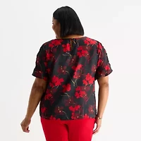 Liz Claiborne Womens Plus Crew Neck Short Sleeve Blouse