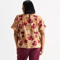 Liz Claiborne Womens Plus Crew Neck Short Sleeve Blouse