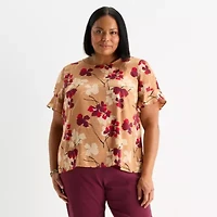 Liz Claiborne Womens Plus Crew Neck Short Sleeve Blouse