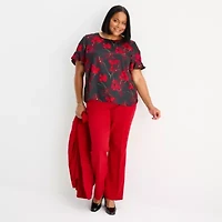 Liz Claiborne Womens Plus Crew Neck Short Sleeve Blouse