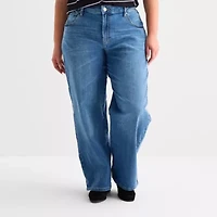 Liz Claiborne Plus Sara Womens High Rise Wide Leg Jean