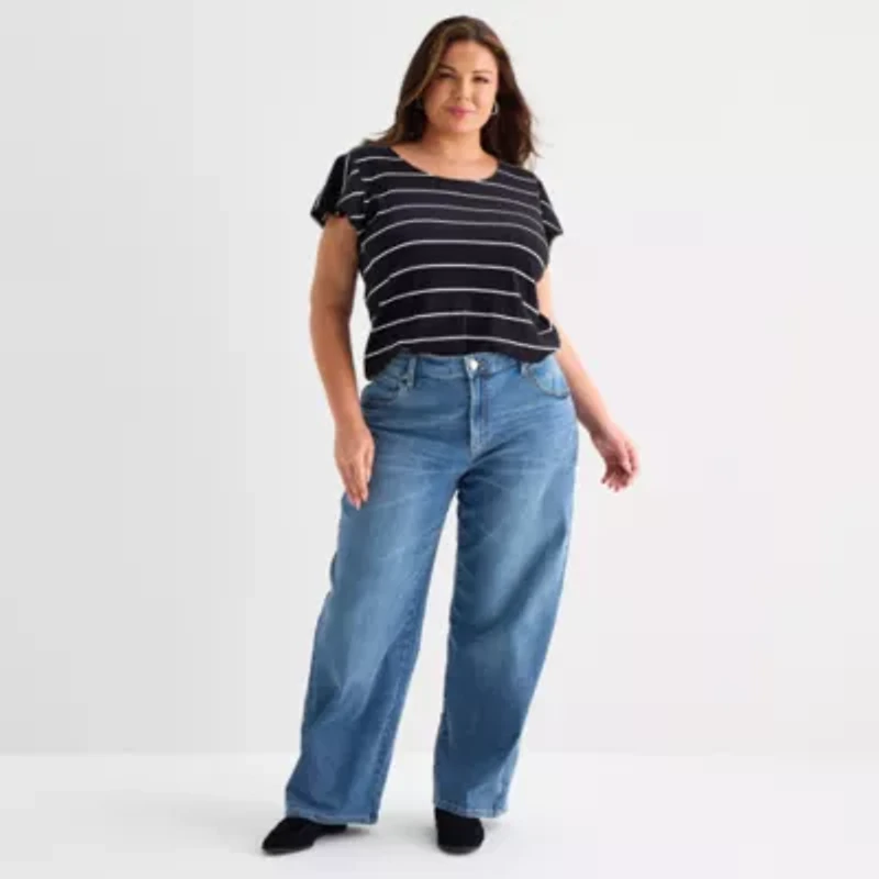 Liz Claiborne Plus Sara Womens High Rise Wide Leg Jean