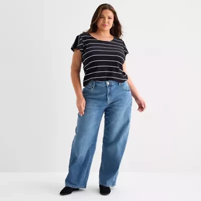 Liz Claiborne Plus Sara Womens High Rise Wide Leg Jean