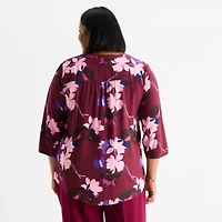 Liz Claiborne Plus Womens Split Crew Neck 3/4 Sleeve Tunic Top