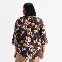 Liz Claiborne Plus Womens Split Crew Neck 3/4 Sleeve Tunic Top