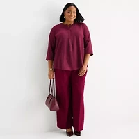 Liz Claiborne Plus Womens Split Crew Neck 3/4 Sleeve Tunic Top