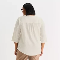 Liz Claiborne Plus Womens Split Crew Neck 3/4 Sleeve Tunic Top