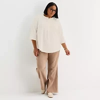 Liz Claiborne Plus Womens Split Crew Neck 3/4 Sleeve Tunic Top