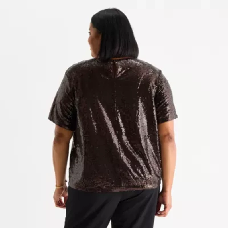 Liz Claiborne Womens Plus Crew Neck Short Sleeve Blouse