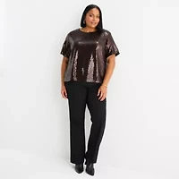 Liz Claiborne Womens Plus Crew Neck Short Sleeve Blouse