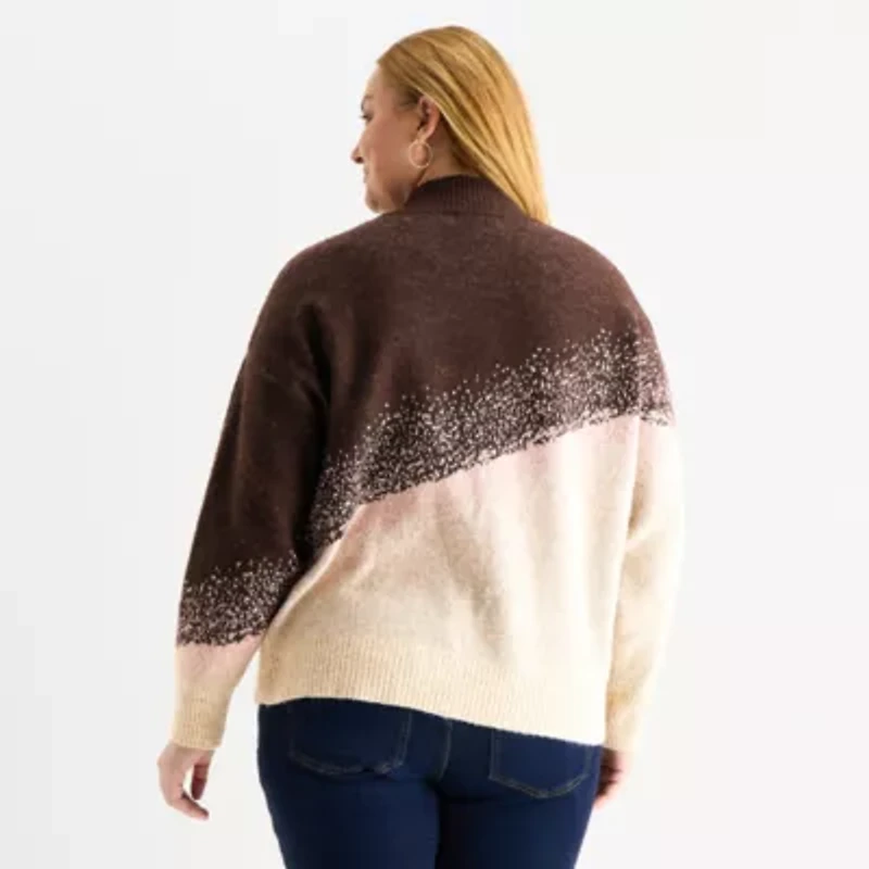Liz Claiborne Plus Womens Mock Neck Long Sleeve Pullover Sweater