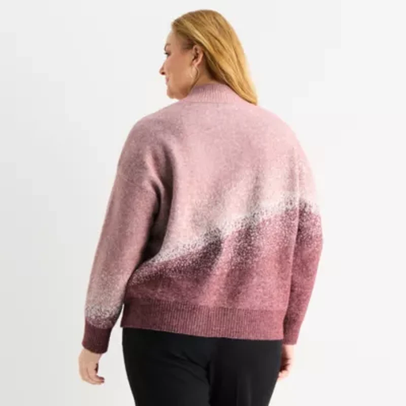 Liz Claiborne Plus Womens Mock Neck Long Sleeve Pullover Sweater