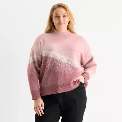 Liz Claiborne Plus Womens Mock Neck Long Sleeve Pullover Sweater