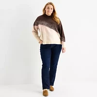 Liz Claiborne Plus Womens Mock Neck Long Sleeve Pullover Sweater