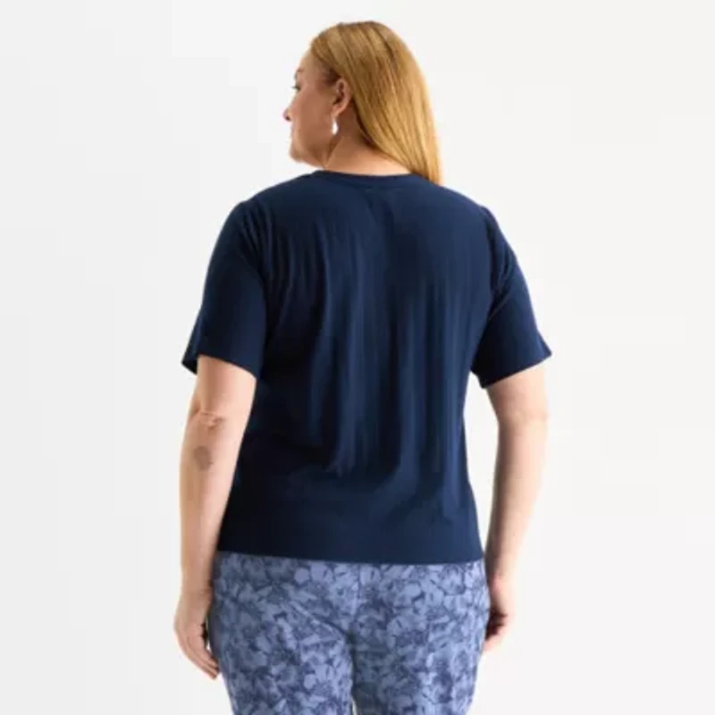 Liz Claiborne Womens Plus Crew Neck Elbow Sleeve T-Shirt