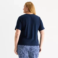 Liz Claiborne Womens Plus Crew Neck Elbow Sleeve T-Shirt