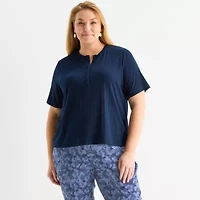 Liz Claiborne Womens Plus Crew Neck Elbow Sleeve T-Shirt