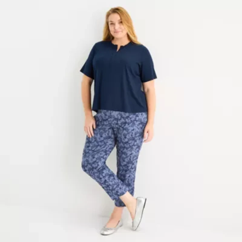 Liz Claiborne Womens Plus Crew Neck Elbow Sleeve T-Shirt