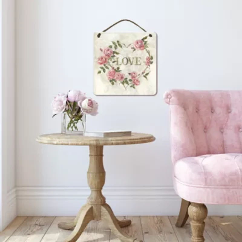 Courtside Market Love Hearte 12x12 Artboard With Twine Wood Wall Art
