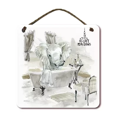 Courtside Market Elephant Bath 12x12 Artboard With Twine Wood Wall Art