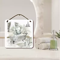 Courtside Market Elephant Bath 12x12 Artboard With Twine Wood Wall Art
