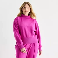 Xersion Womens Classic French Terry Mock Neck Pullover Plus