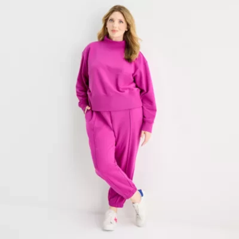 Xersion Womens Classic French Terry Mock Neck Pullover Plus