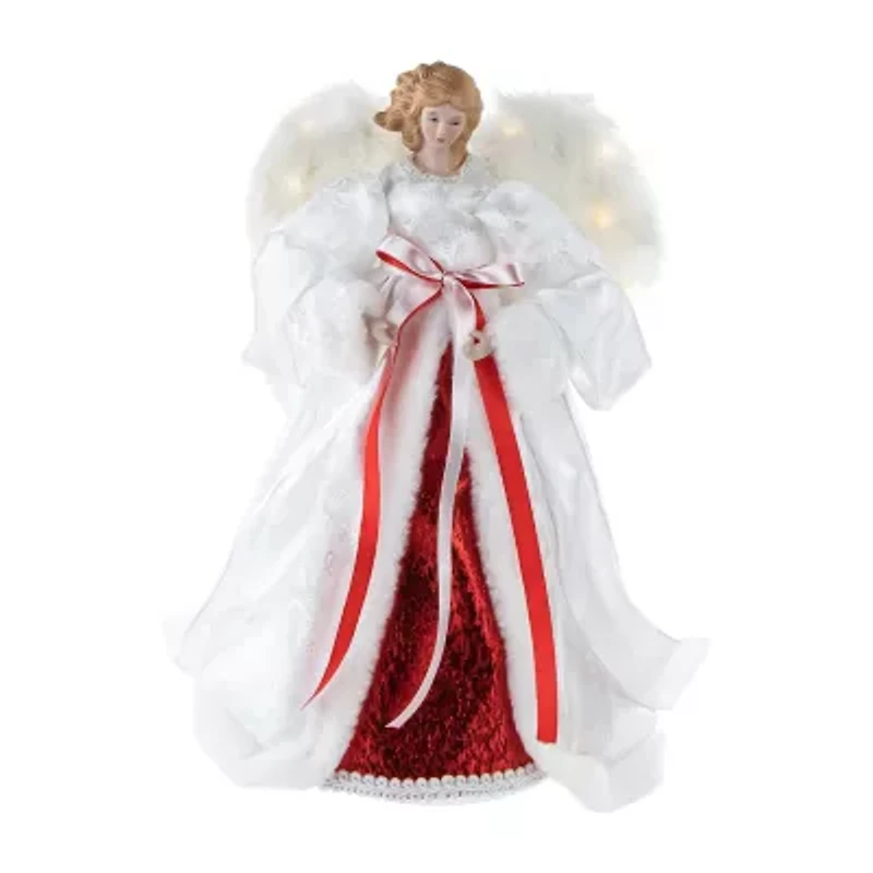 Northlight 14in White And Red Angel With Lighted Wings Christmas Tree Topper