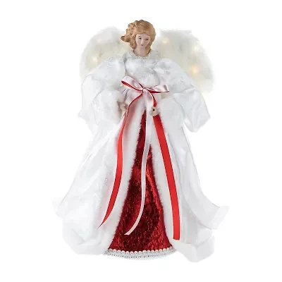 Northlight 14in White And Red Angel With Lighted Wings Christmas Tree Topper