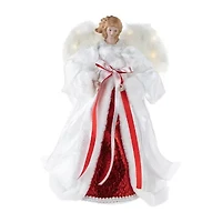 Northlight 14in White And Red Angel With Lighted Wings Christmas Tree Topper