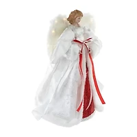 Northlight 14in White And Red Angel With Lighted Wings Christmas Tree Topper