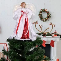Northlight 14in White And Red Angel With Lighted Wings Christmas Tree Topper