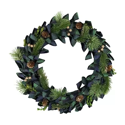 Northlight 18" Plaid Bow Artificial Pine Wreath