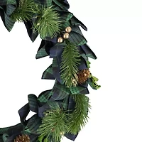 Northlight Blue And Green Plaid Bow Artificial Pine 17.75in Unlit Wreath