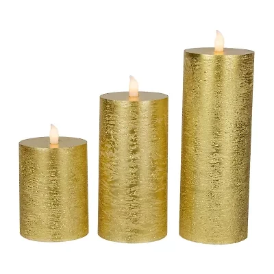Northlight Led Flickering Pillar - 8.75in - Gold - Set Of 3 Flameless Candle