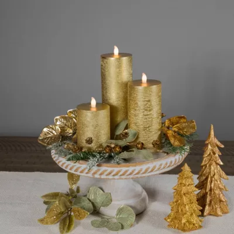 Northlight Led Flickering Pillar - 8.75in - Gold - Set Of 3 Flameless Candle