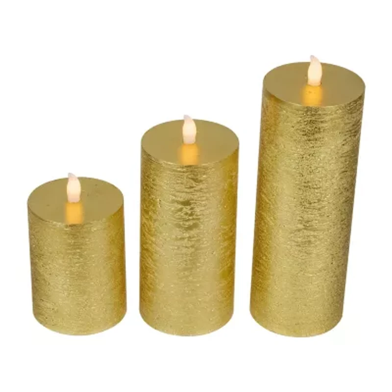 Northlight Led Flickering Pillar - 8.75in - Gold - Set Of 3 Flameless Candle