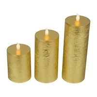 Northlight Led Flickering Pillar - 8.75in - Gold - Set Of 3 Flameless Candle