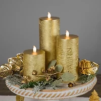 Northlight Led Flickering Pillar - 8.75in - Gold - Set Of 3 Flameless Candle