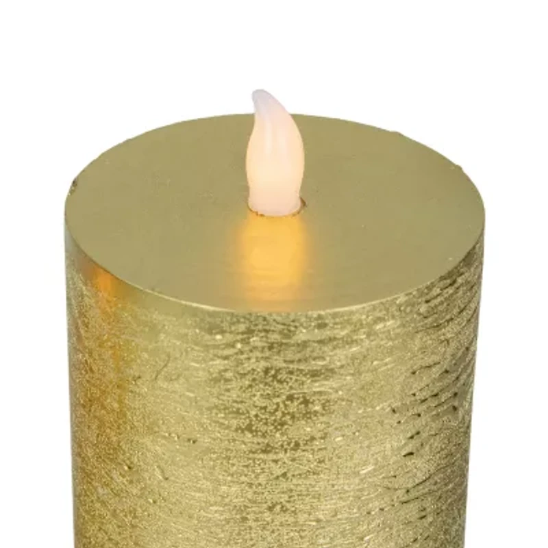 Northlight Led Flickering Pillar - 8.75in - Gold - Set Of 3 Flameless Candle