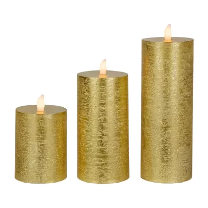 Northlight Led Flickering Pillar - 8.75in - Gold - Set Of 3 Flameless Candle