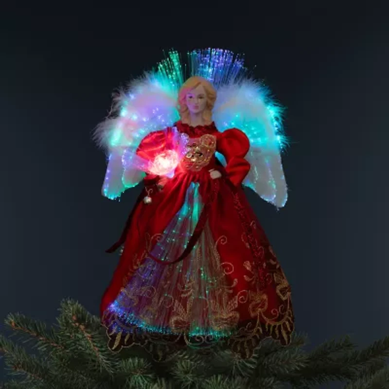 Northlight Lighted Fiber Optic Angel - 12in - Red And Gold Christmas Tree Topper