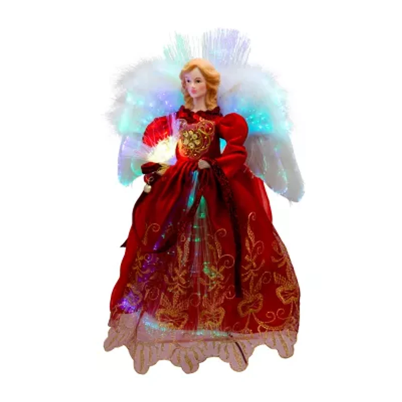 Northlight Lighted Fiber Optic Angel - 12in - Red And Gold Christmas Tree Topper