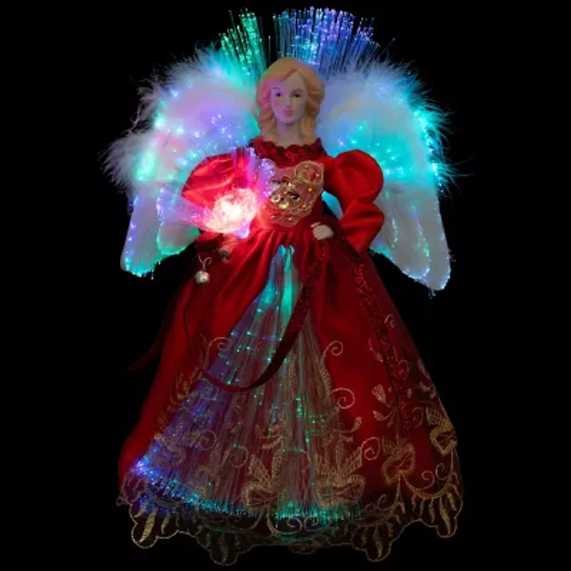 Northlight Lighted Fiber Optic Angel - 12in - Red And Gold Christmas Tree Topper