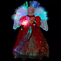 Northlight Lighted Fiber Optic Angel - 12in - Red And Gold Christmas Tree Topper